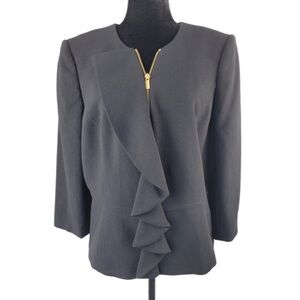 Tahari Arthur S. Levine Black Ruffled Full Zip Blazer Petite size 14